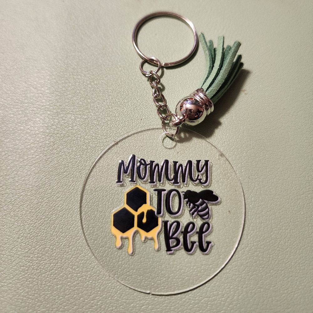 Mommy to Bee Keychain with Green Tassel